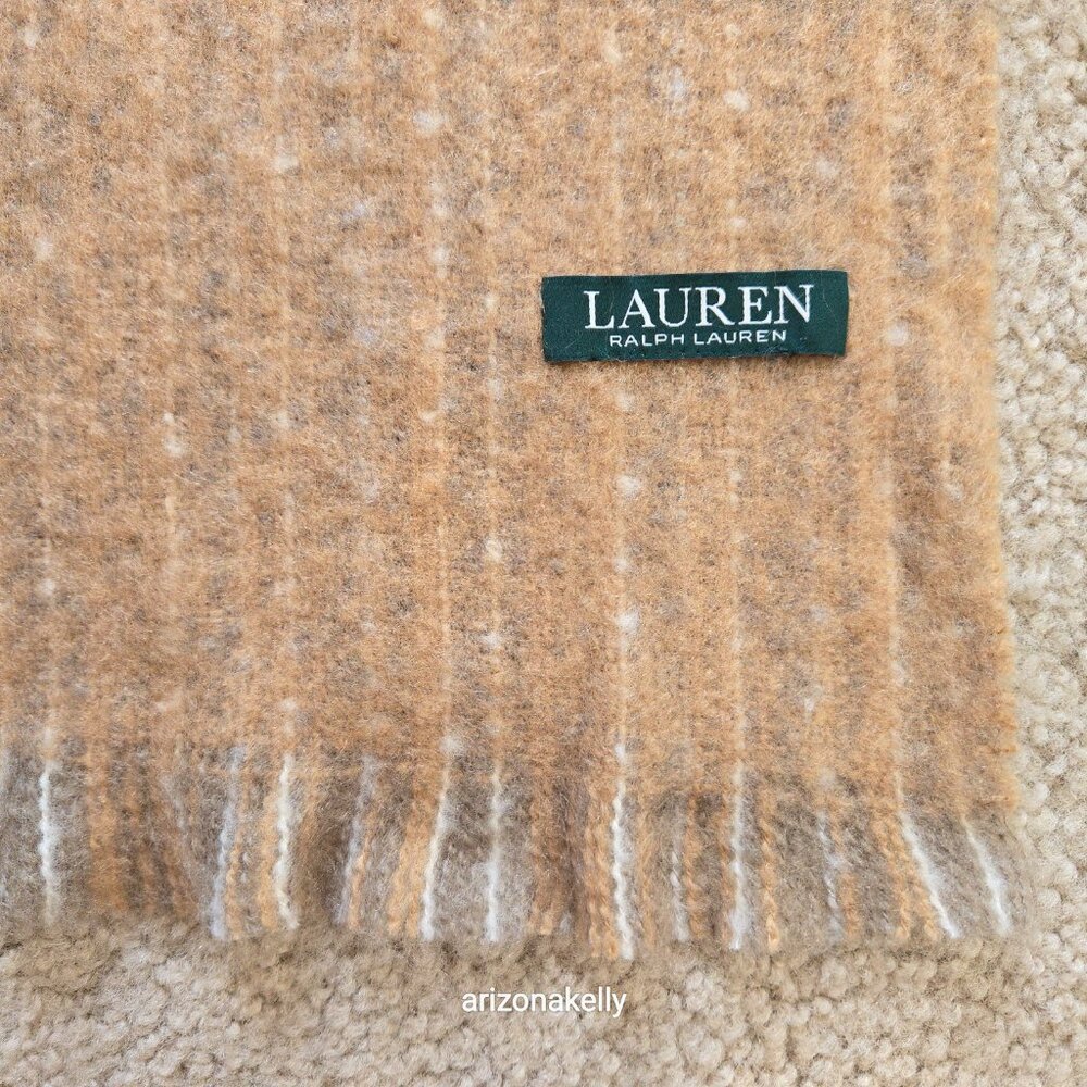NWOT Wool Tweed Scarf Ralph Lauren Thick Tan - Picture 6 of 16
